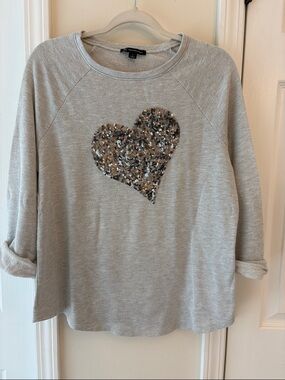INC Sequin Heart Sweatshirt - Light Heather Gray